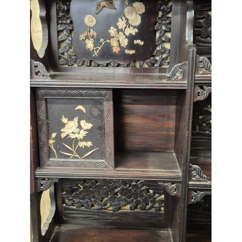 343 - 19th century Japanese Meiji period cabinet. Sliding doors. hand carved bone floral designs to the do... 