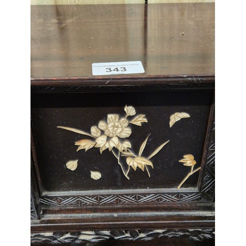 343 - 19th century Japanese Meiji period cabinet. Sliding doors. hand carved bone floral designs to the do... 