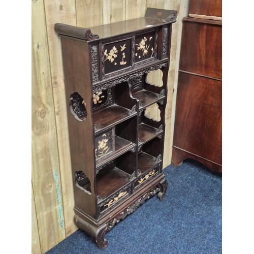 343 - 19th century Japanese Meiji period cabinet. Sliding doors. hand carved bone floral designs to the do... 