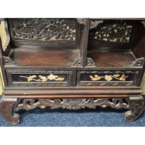 343 - 19th century Japanese Meiji period cabinet. Sliding doors. hand carved bone floral designs to the do... 