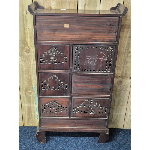 343 - 19th century Japanese Meiji period cabinet. Sliding doors. hand carved bone floral designs to the do... 