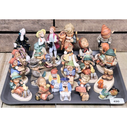 490 - A Tray of collectable German figurines; Hummel figures, German porcelain & others