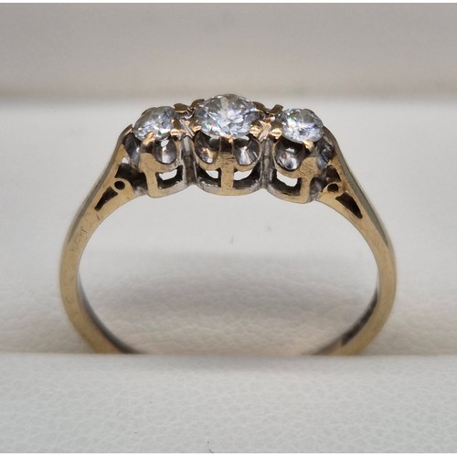 35 - 9ct yellow gold and three diamond stone ring. Round cut diamonds. Approx 0.25ct. [Ring size N] [1.54... 