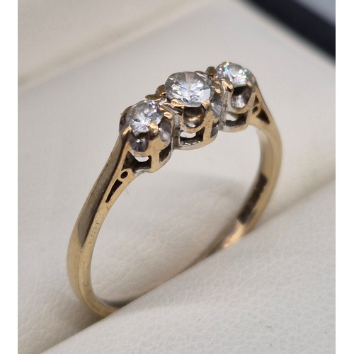 35 - 9ct yellow gold and three diamond stone ring. Round cut diamonds. Approx 0.25ct. [Ring size N] [1.54... 