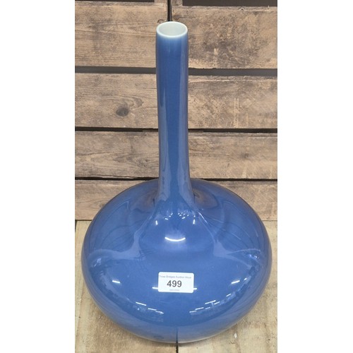 499 - Chinese Kangxi bottle neck blue glaze vase. Kangxi six character signature to the base. [38cm high]