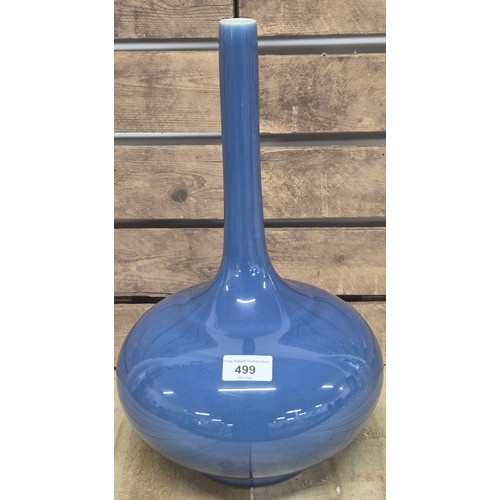 499 - Chinese Kangxi bottle neck blue glaze vase. Kangxi six character signature to the base. [38cm high]