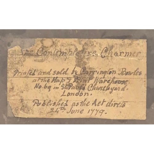 492 - Antique watercolour after Carrington Bowles depicting seated lady with large bonnet. Details to the ... 