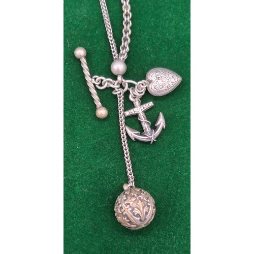 37 - Antique 935 Swiss silver fob pocket watch with ornate silver Albert chain, charms and watch key.