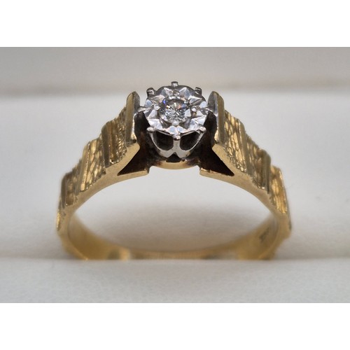 94 - 18ct yellow gold, 0.10ct diamond ring. Round cut diamond. [Ring size S] [5.56GRAMS]