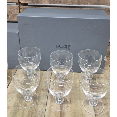 469 - Three boxed sets of Lalique crystal glasses; Boxed set of two wine glasses, Boxed set of 6 wine glas... 