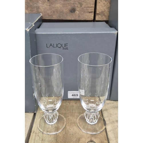 469 - Three boxed sets of Lalique crystal glasses; Boxed set of two wine glasses, Boxed set of 6 wine glas... 