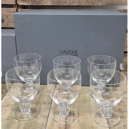 469 - Three boxed sets of Lalique crystal glasses; Boxed set of two wine glasses, Boxed set of 6 wine glas... 