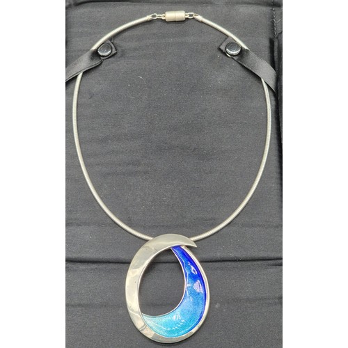 77 - Sheila Fleet Silver and enamel Sea & Surf necklace.