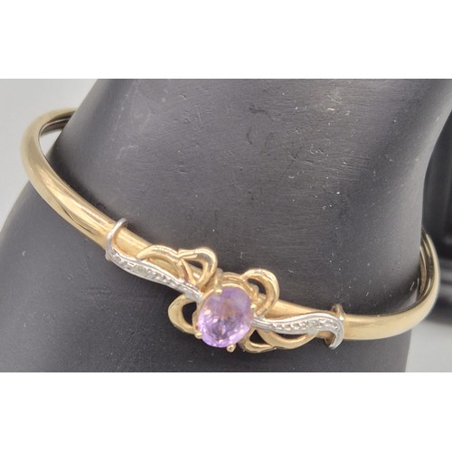 82 - 9ct yellow gold, Amethyst and diamond stone bracelet. [7.20grams]