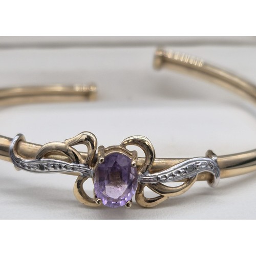 82 - 9ct yellow gold, Amethyst and diamond stone bracelet. [7.20grams]