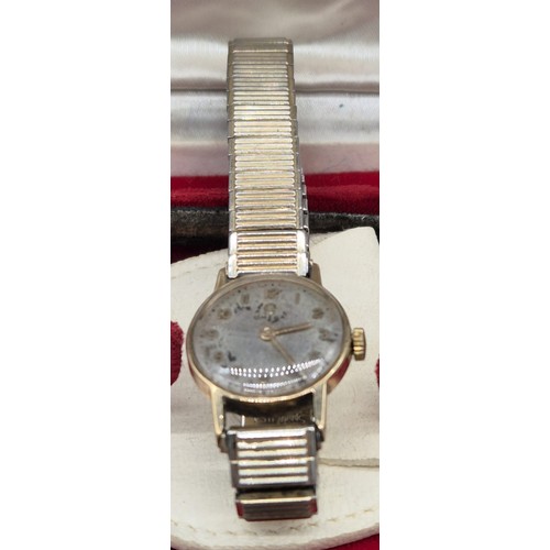 90 - Vintage ladies 9ct yellow gold cased Omega cocktail watch and original box. Comes with elasticated b... 