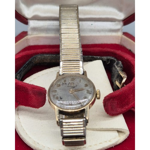 90 - Vintage ladies 9ct yellow gold cased Omega cocktail watch and original box. Comes with elasticated b... 