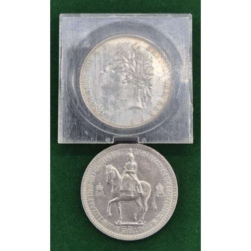 105 - George IIII 1821 Silver crown and Five Shillings coin.