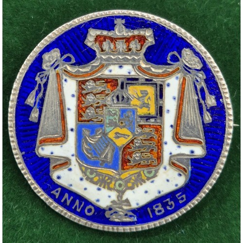 59 - 1835 William IV Silver and enamel worked coin brooch.