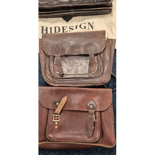 462A - A collection of three antique & vintage leather satchels; Hide sign leather satchel, antique brown l... 