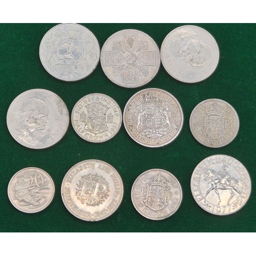 98 - A Collection of British coins; Silver 1937 full & half crowns, Five shilling coins & other items