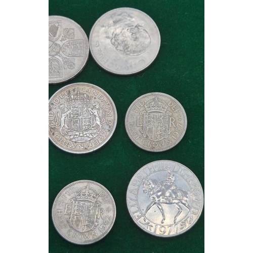 98 - A Collection of British coins; Silver 1937 full & half crowns, Five shilling coins & other items