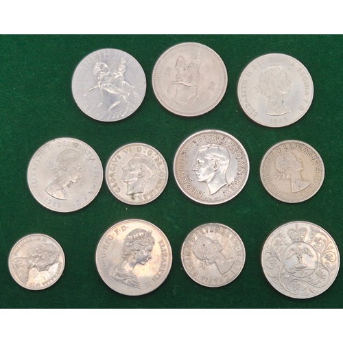 98 - A Collection of British coins; Silver 1937 full & half crowns, Five shilling coins & other items