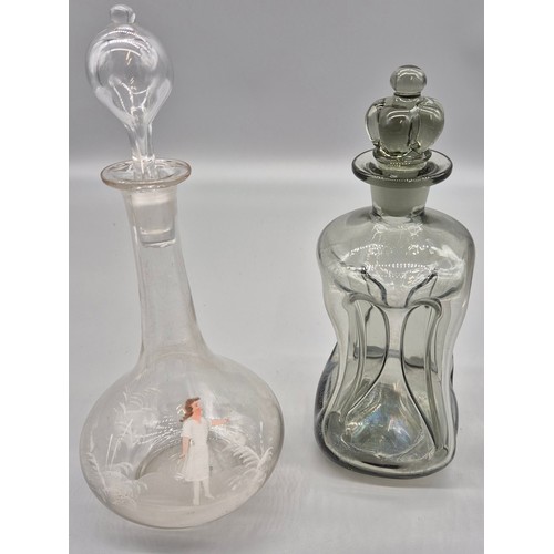 102 - Holmegaard Denmark smoked kluk kluk glass decanter together with hand blown Victorian Mary Gregory g... 