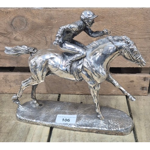 106 - Sheffield Silver hallmarked Sculpture of a jockey and horse. Whip taped to the underside. Makers ini... 