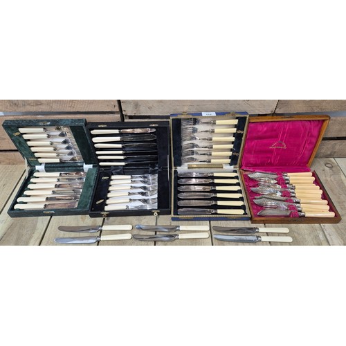 112 - A Collection of Boxed Silver plated Fish knives & forks; Silver collard fish knife & fork set, Toget... 