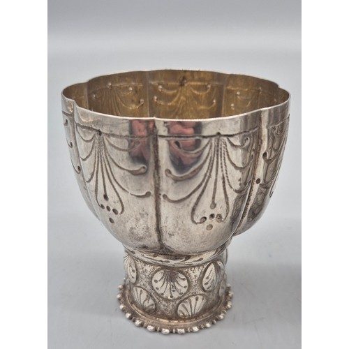 117 - A Pair of engraved Eastern Low Grade Silver Chalices [8.5cm High] [