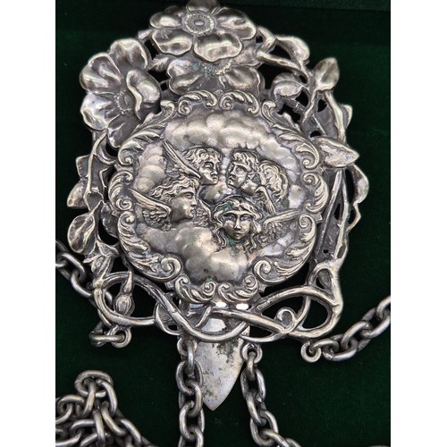 80 - 19th century Silver plated Chatelaine fitted with silver and silver plated items; 935 Silver Swiss f... 