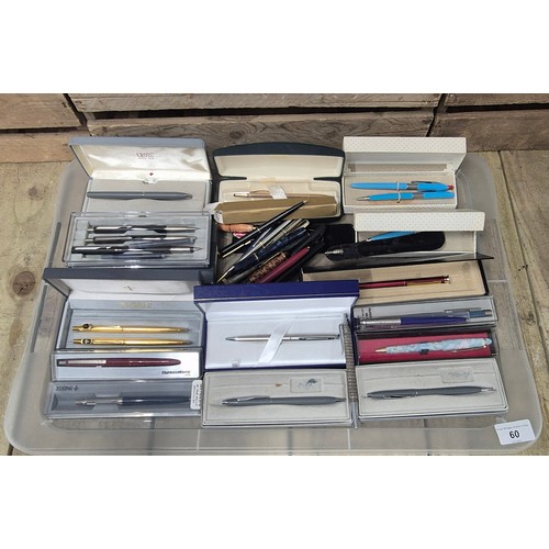 60 - A Large collection of vintage ballpoint and fountain pens. Includes Parker, Waterman, Cross and many... 