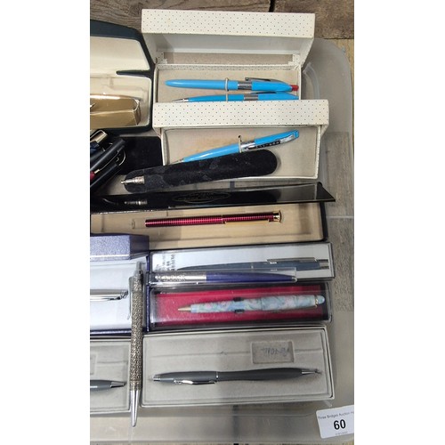 60 - A Large collection of vintage ballpoint and fountain pens. Includes Parker, Waterman, Cross and many... 