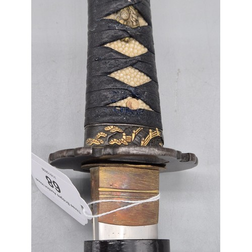 68 - Antique Japanese Wakizashi signed Yukimitsu, Shinto. The Blade with three Mekugi- ana cut with a hi ... 