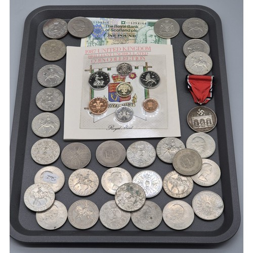 83 - A Collection of British Crown coins and German 1923 Blood Order Blut Orden Munchen medal- Stamped 14... 