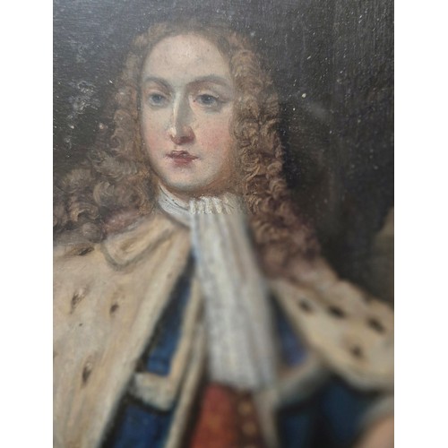 234 - 18th century Oil on wooden board after Godfrey Kneller.
 Jacobite James Radclyffe, 3rd earl Derwentw... 