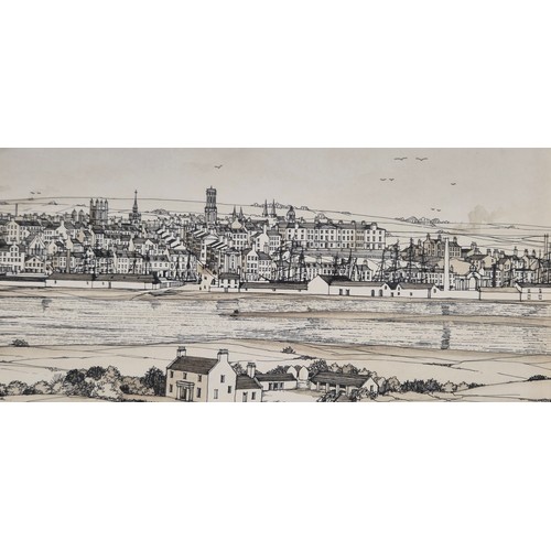 301 - David G Miller 
Original pen and watercolour landscape depicting build up area and river side. Mid c... 