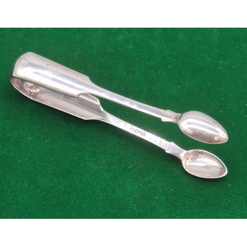 49 - Scottish Provincial Aberdeen silver sugar tongs produced by James Berry. Crack to tongs- see images.... 