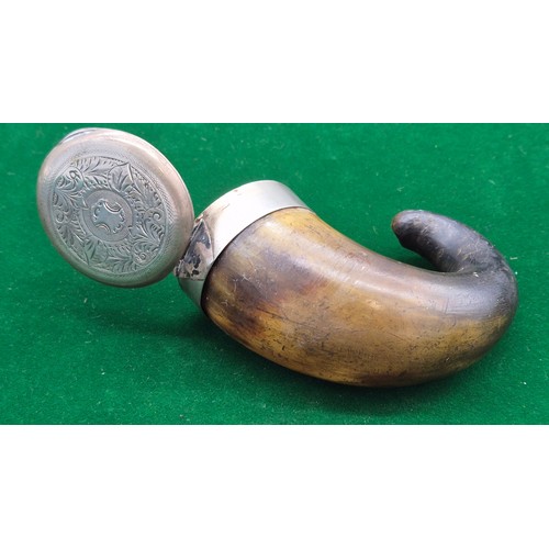 52 - Antique Scottish Snuff Mull horn and Birmingham silver and leather stamp holder.