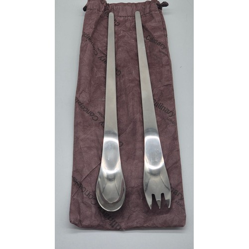 41 - Georg Jensen Stainless steel salad servers. 31.5cm length.