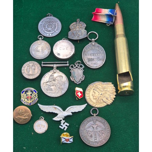 51 - A Collection of military items; George V Territorial Efficiency Medal belonging to 202230 PTE. A.MEN... 