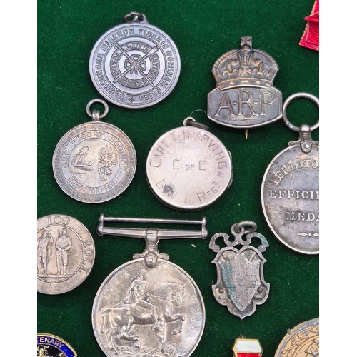 51 - A Collection of military items; George V Territorial Efficiency Medal belonging to 202230 PTE. A.MEN... 