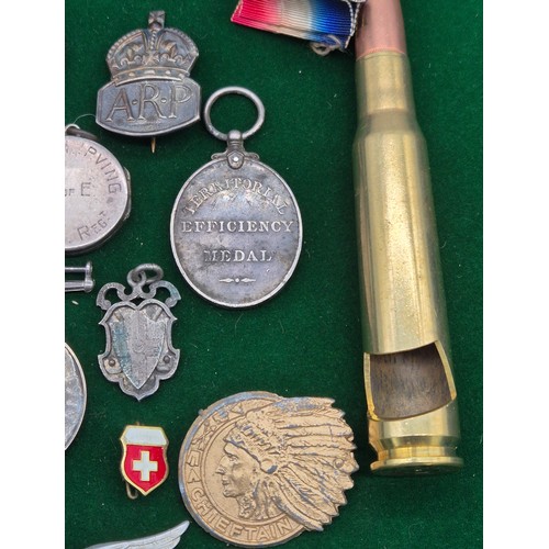 51 - A Collection of military items; George V Territorial Efficiency Medal belonging to 202230 PTE. A.MEN... 