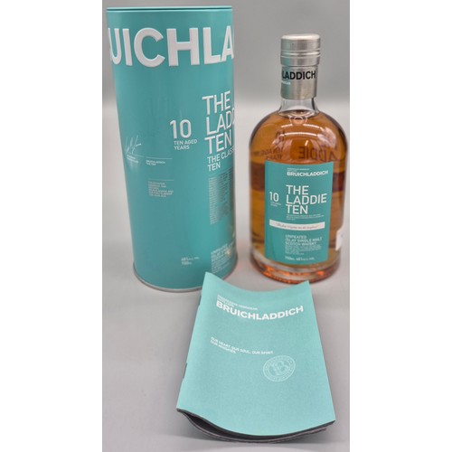 184 - Boxed bottle of Bruichladdich The Laddie Ten, Unpeated  Islay Single Malt Scotch Whisky. 70cl. Full,... 