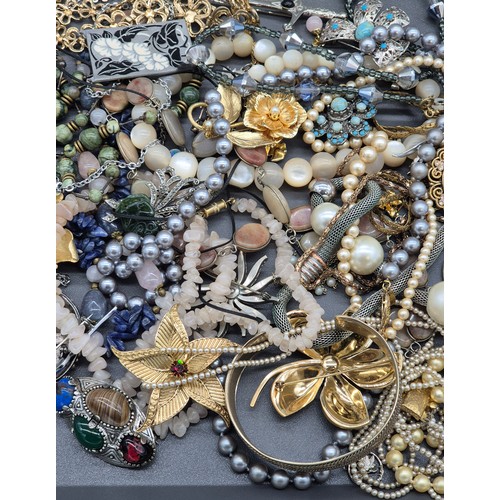 45 - Tub of mixed jewellery; necklaces, bangles and brooches.