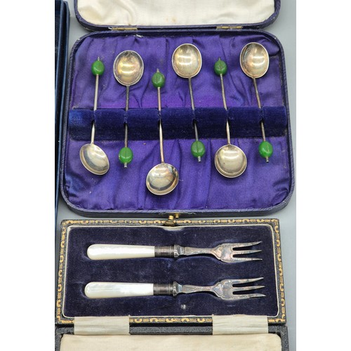 53 - A Selection of silver items; Boxed set of six Birmingham silver coffee bean spoons, Sheffield silver... 