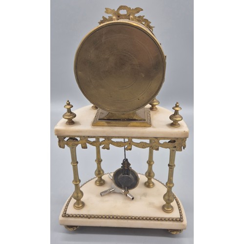 298 - 19th century French gilt brass and marble mantle clock. RACK French Make 13249. Bell movement. Comes... 