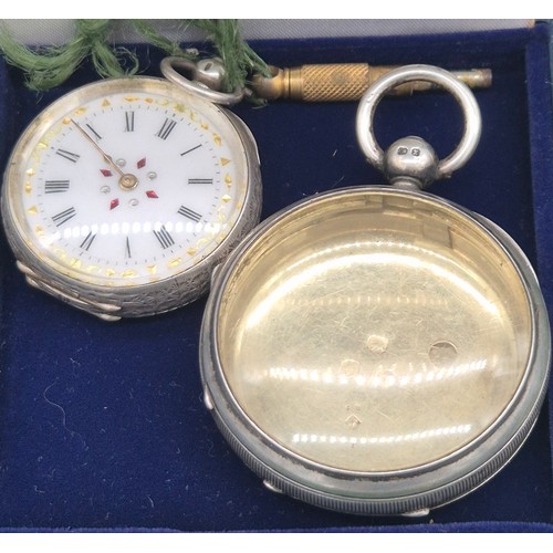 121 - Silver fob pocket watch and silver pocket watch case; Swiss silver fob pocket watch designed with a ... 