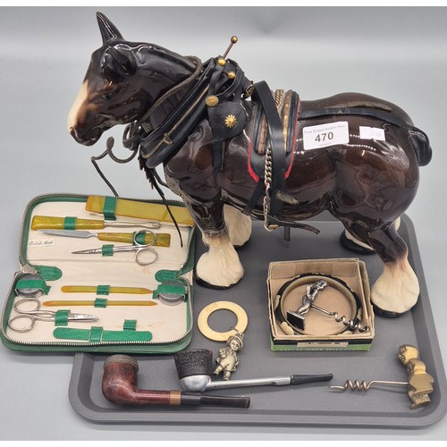 470 - A Selection of Collectables; Vintage Baby Rattle, smoking pipes, Shire Horse & other items